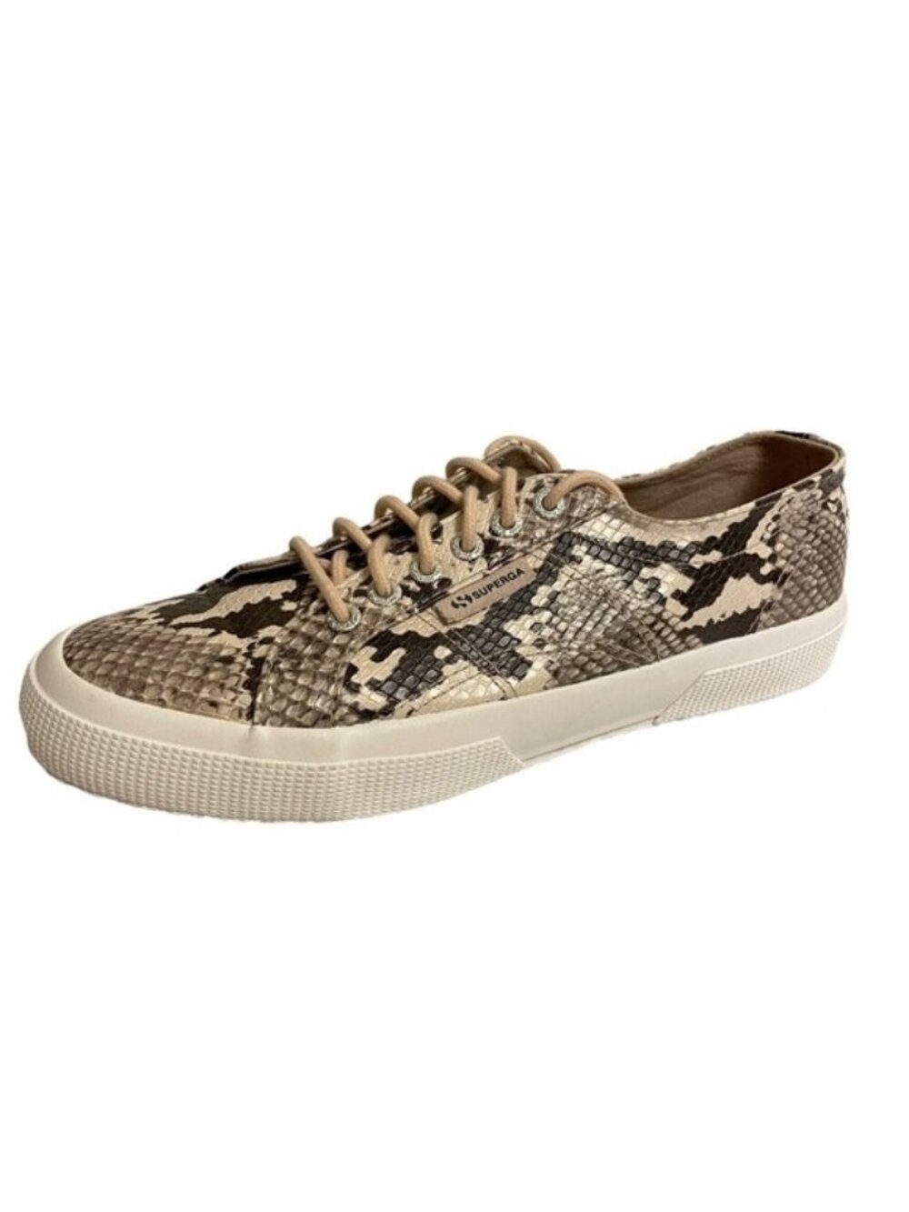 Superga Sneakers Snakeskin Reptile Black Beige Multi Lace Up Size 9.5